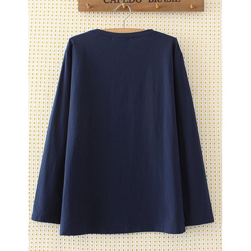 Fashion Navy Leaf Shape Decorated T-shirt