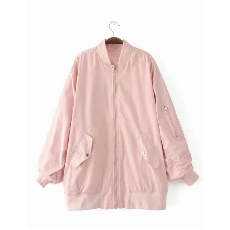 Fashion Pink Pure Color Decorated Loose Jacket