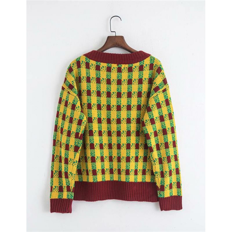 Fashion Multi-color V Neckline Design Sweater