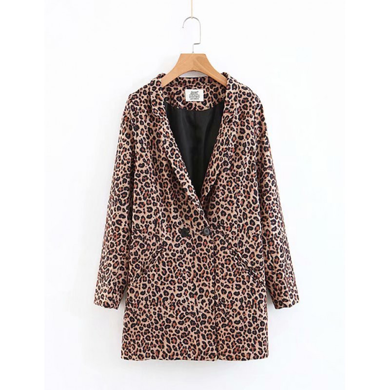 Fashion Brown Leopard Pattern Decorated Coat