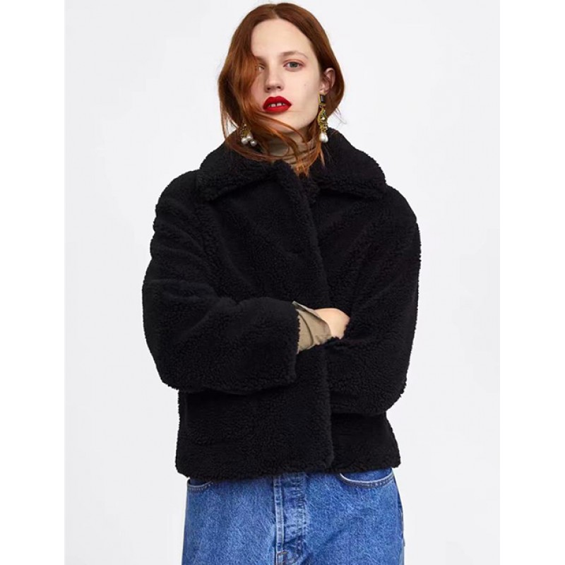 Fashion Black Pure Color Decorated Leisure Coat